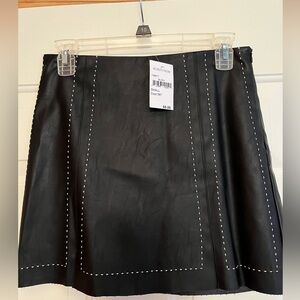 New 4S13NNA black faux leather white stitching a line mini skirt. Size small